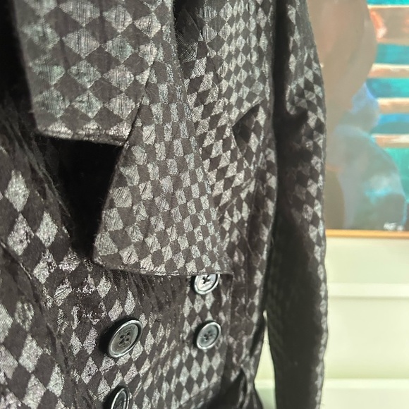 Y2K Candie's Glossy Black Houndstooth Trench Coat M - Picture 13 of 16